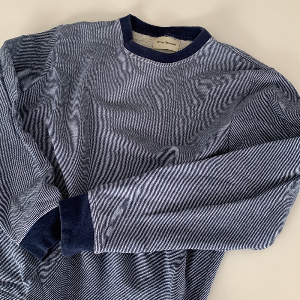Oliver Spencer Crew Neck Navy Blue Mid Weight Sweater